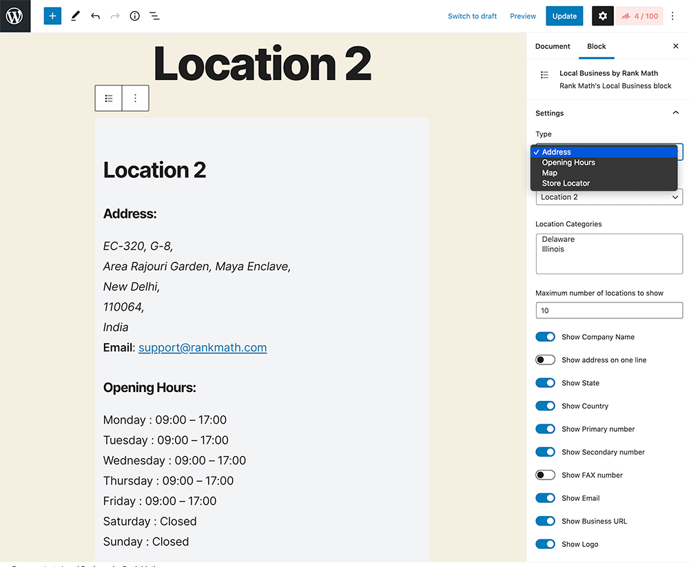 Advanced Block to Show Local Business Info