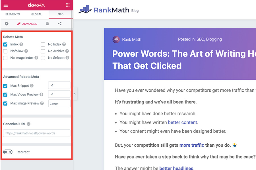 Elementor Advanced SEO Settings