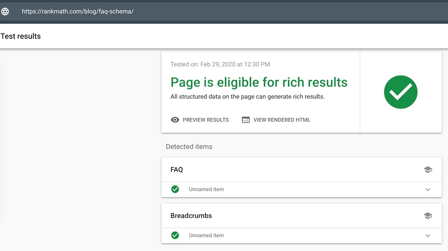 FAQ rich results test